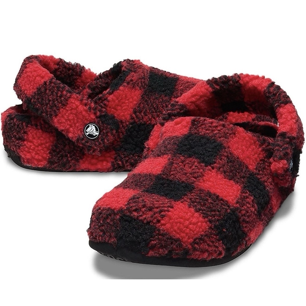 Crocs Slippers Sandals Shoes‎ Buffalo Plaid Red Black Cozy Lined Womens Size 7
